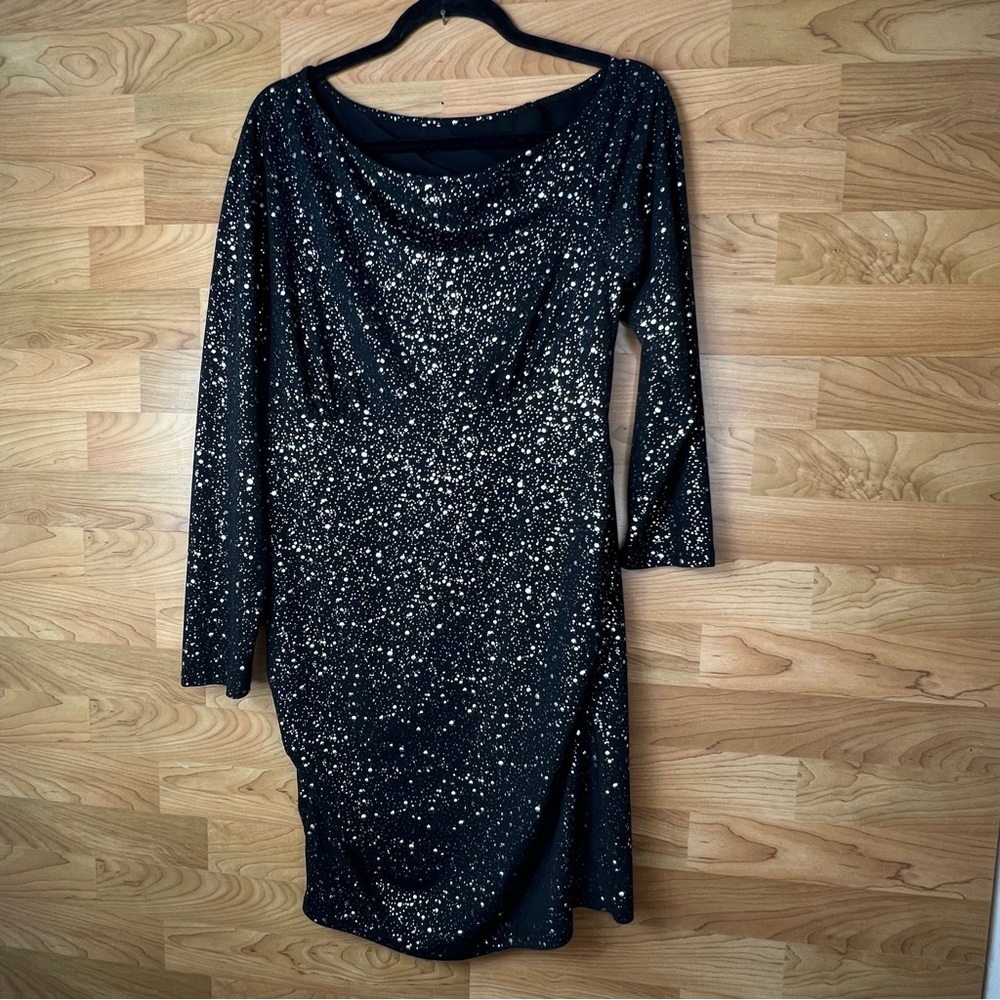 Shein Curve OXL Black w/Silver Confetti Drops with 3/4 Sleeves with Dropwaist